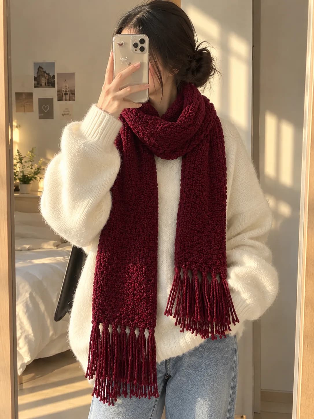 Maroon crochet muffler — 2